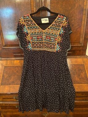 Savanna Jane Black Dress with Multicolor Embroidered Geometric Yoke